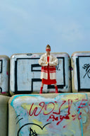 Beige wool Blazer DUTCH MARINE with RED stripes